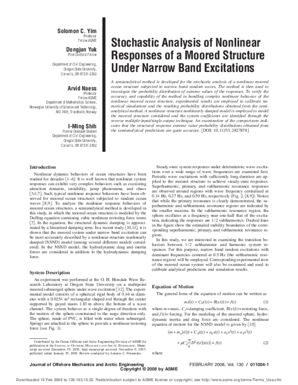(PDF) Stochastic Analysis of Nonlinear Responses of a Moored Structure ...
