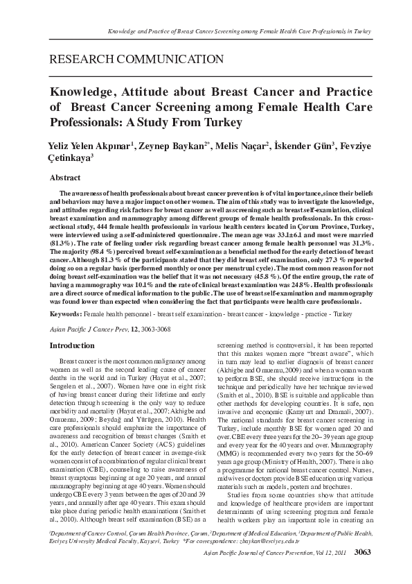 (PDF) Knowledge, Attitude about Breast Cancer and Practice of Breast ...