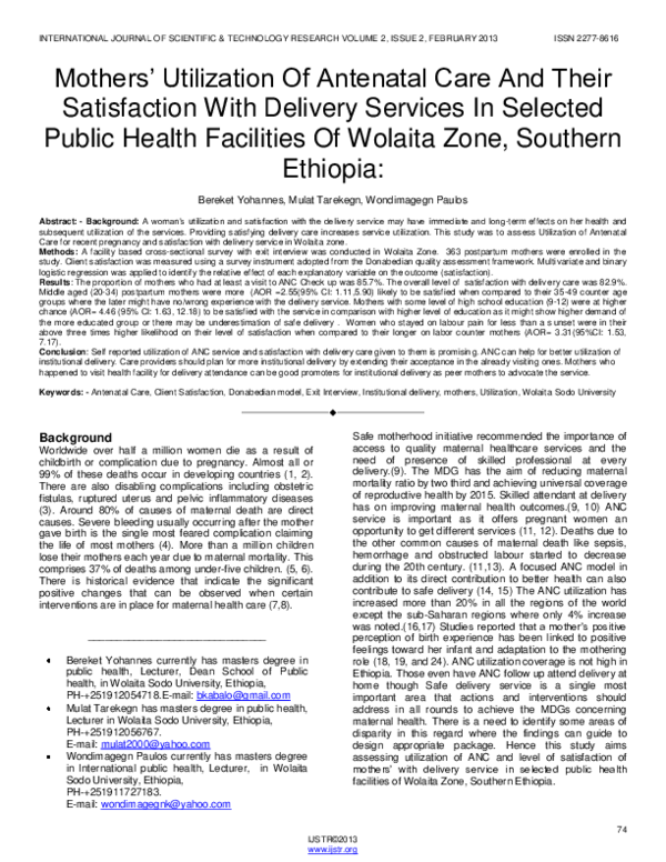 (PDF) Mothers ‟ Utilization Of Antenatal Care And Their Satisfaction ...