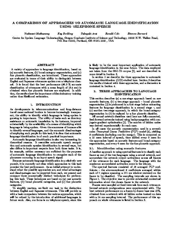 (PDF) A Comparison Of Approaches To Automatic Language Identification ...