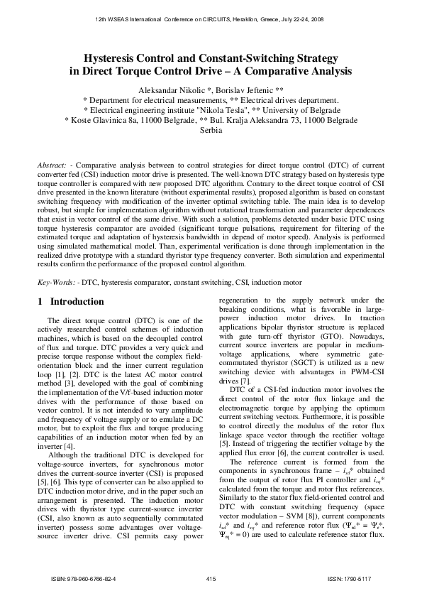 (PDF) Hysteresis control and constant-switching strategy in direct ...