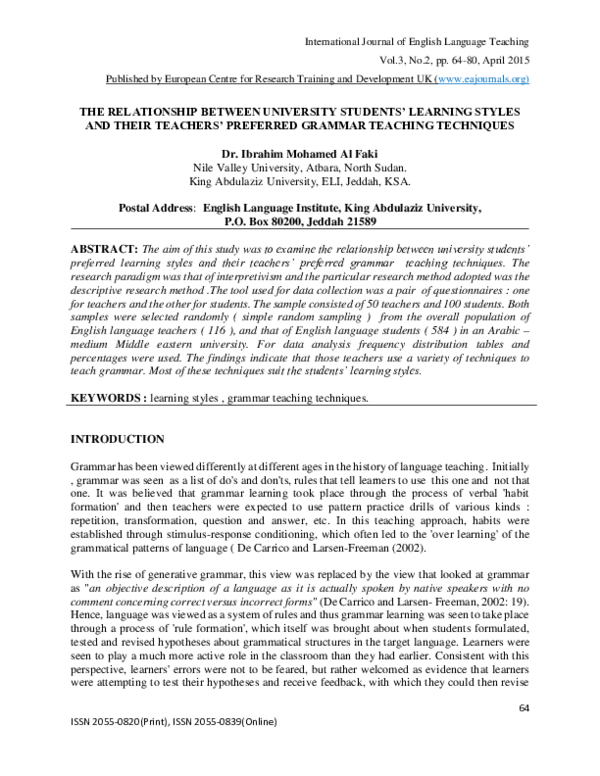 (PDF) The Relationship between University Students' Learning Styles and ...