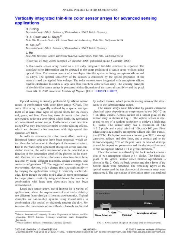(PDF) Vertically integrated thin film color sensor arrays for imaging ...