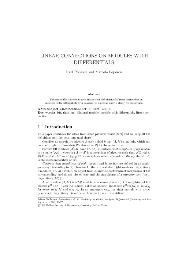 (PDF) Linear connections on modules with differentials