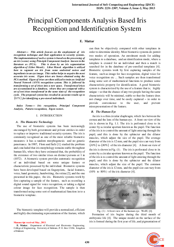 (PDF) Principal Components Analysis Based Iris Recognition and ...