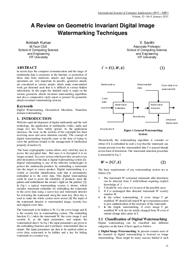 (PDF) A review on geometric invariant digital image watermarking