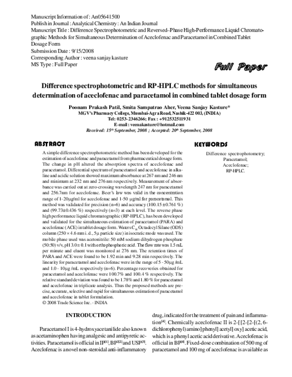(PDF) Difference spectrophotometric and RP-HPLC methods for ...
