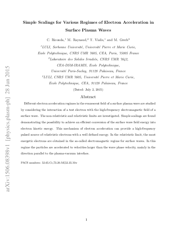 (PDF) Simple Scalings for Various Regimes of Electron Acceleration in ...
