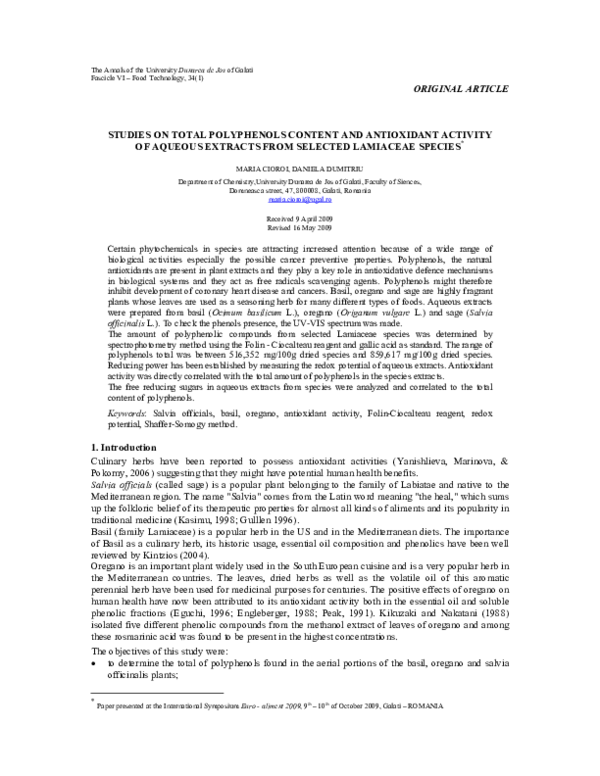 (PDF) Studies on Total Polyphenols Content and Antioxidant Activity of ...