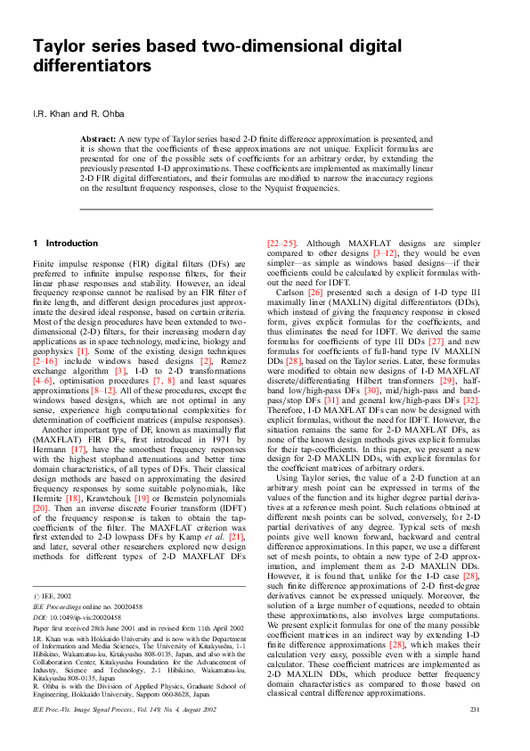 (PDF) Taylor series based two-dimensional digital differentiators