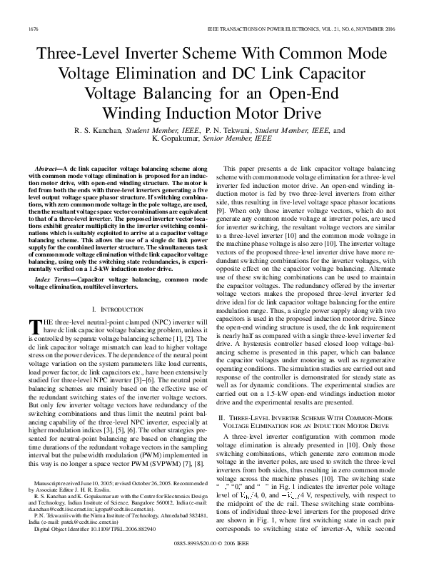 (PDF) Three-Level Inverter Scheme With Common Mode Voltage Elimination ...