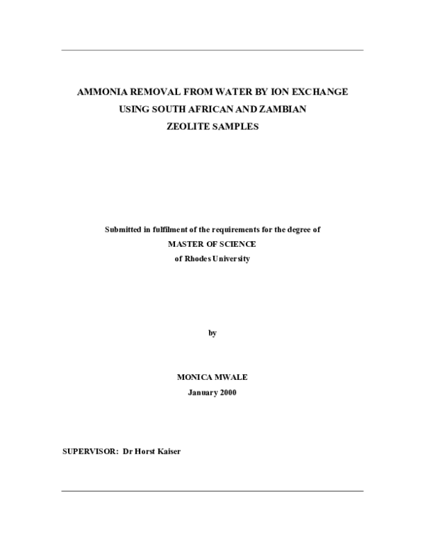 (PDF) Ammonia removal from water by ion exchange using South African ...