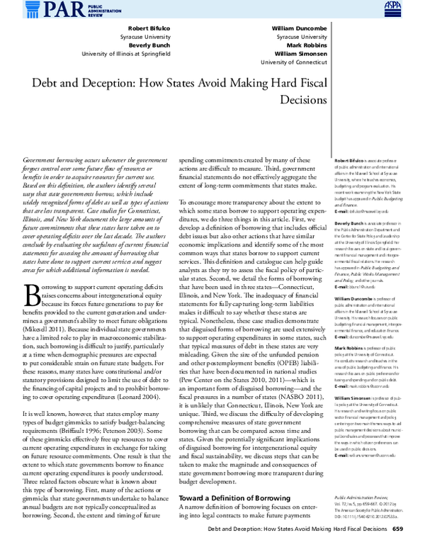 (PDF) Debt and Deception: How States Avoid Making Hard Fiscal Decisions