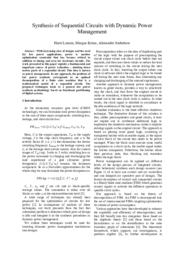 (PDF) Synthesis of Sequential Circuits with Dynamic Power management