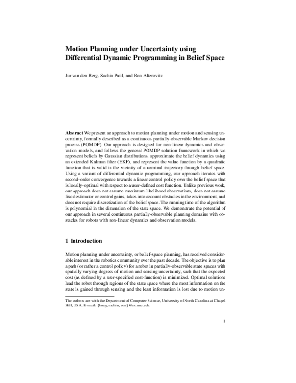 (PDF) Motion planning under uncertainty using differential dynamic ...
