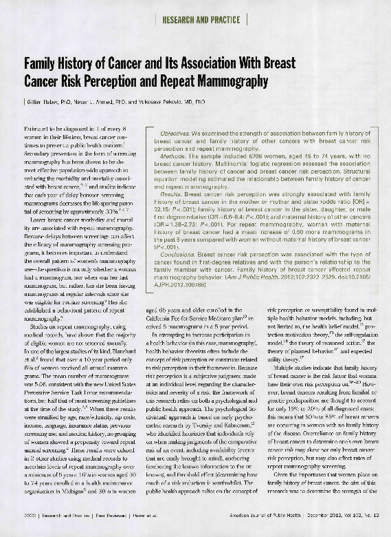 (PDF) Family History of Cancer and Its Association With Breast Cancer ...