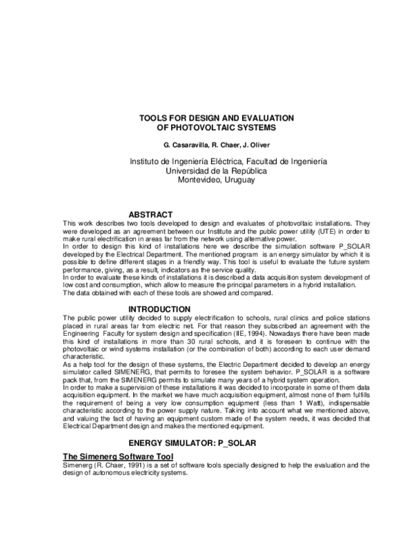 (PDF) Tools for design and evaluation of photovoltaic installations