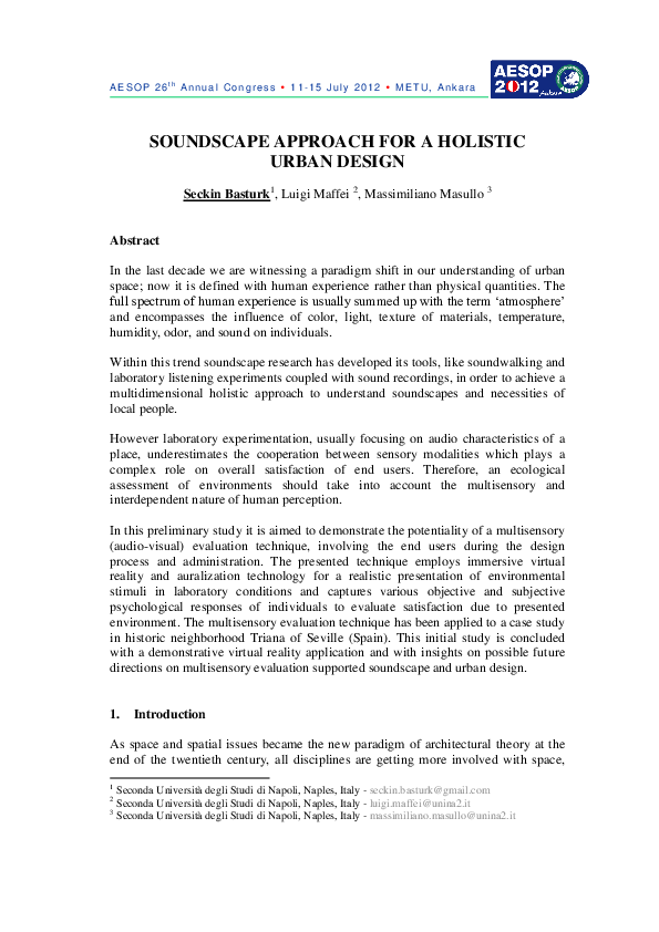 (PDF) Soundscape approach for a holistic urban design