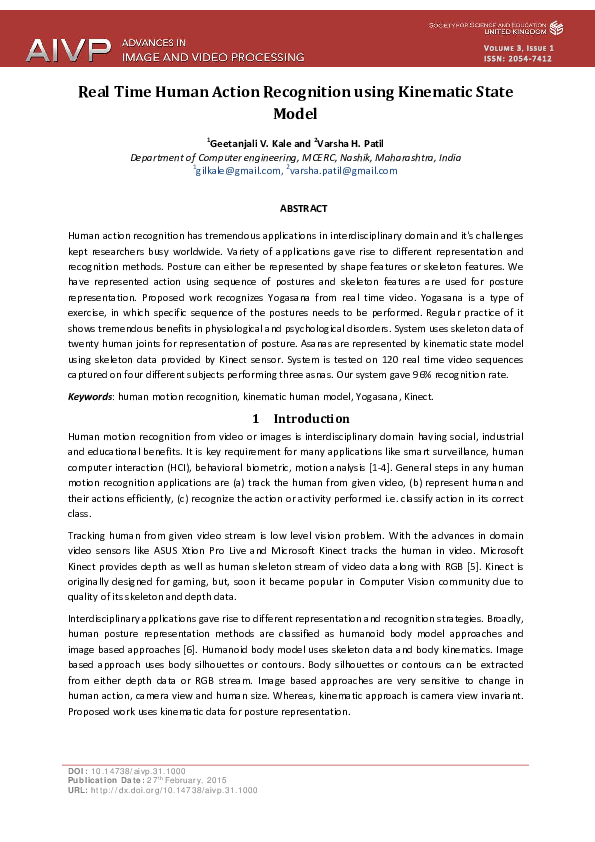 (PDF) Real Time Human Action Recognition using Kinematic State Model