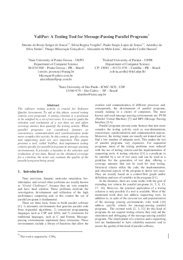 (PDF) Valipar: A testing tool for message-passing parallel programs