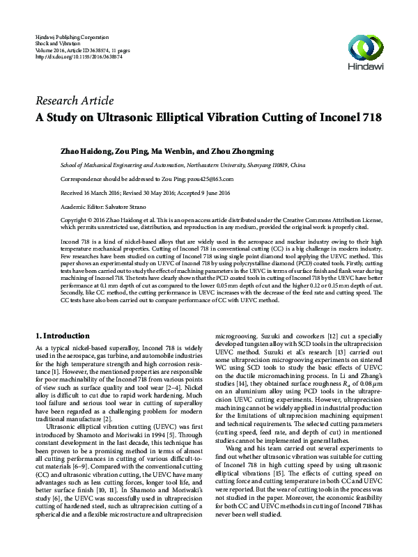 (PDF) A study on ultrasonic elliptical vibration cutting of tungsten ...