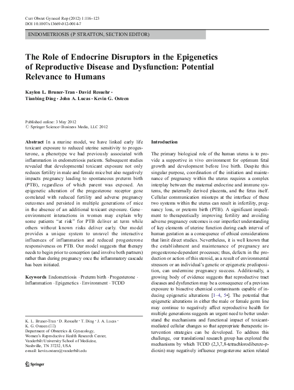 (PDF) The Role of Endocrine Disruptors in the Epigenetics of ...