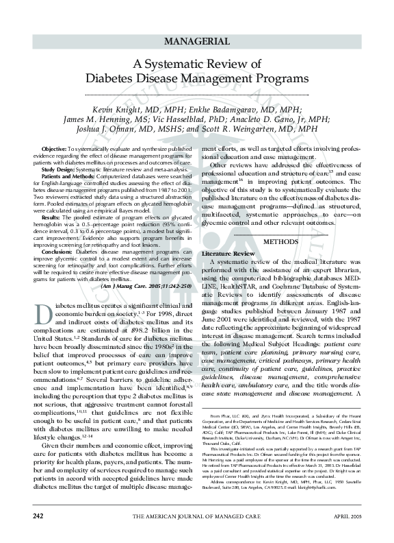 (PDF) A systematic review of diabetes disease management programs