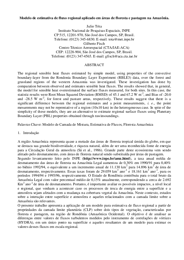  PDF Modelo De Estimativa De Fluxo Regional Aplicado Em reas De Floresta E Pastagem Na 