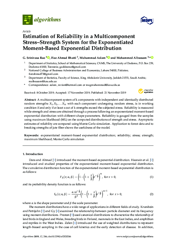 (PDF) Estimation of reliability in multicomponent stress-strength based ...