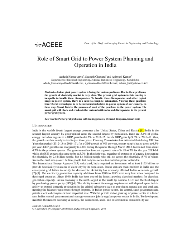 (PDF) Role of Smart Grid to Power System Planning and Operation in India