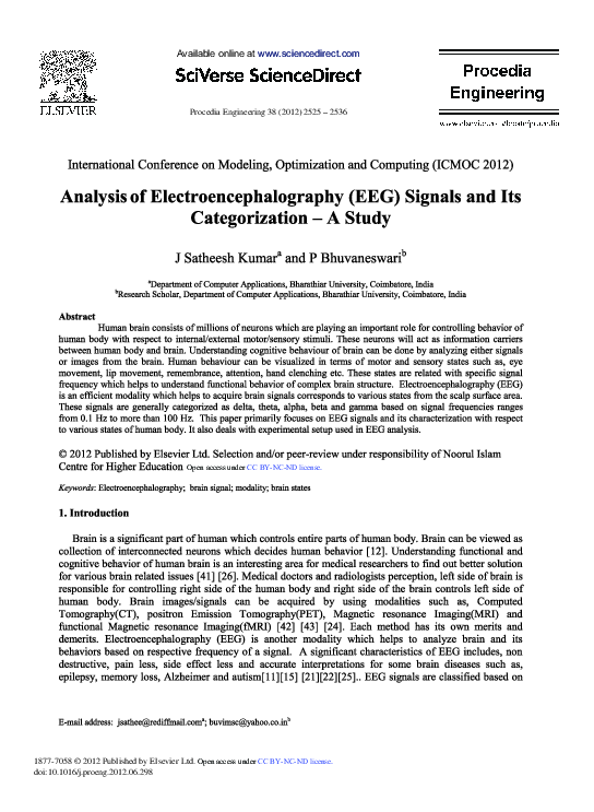 (PDF) Analysis of Electroencephalography (EEG) Signals and Its ...