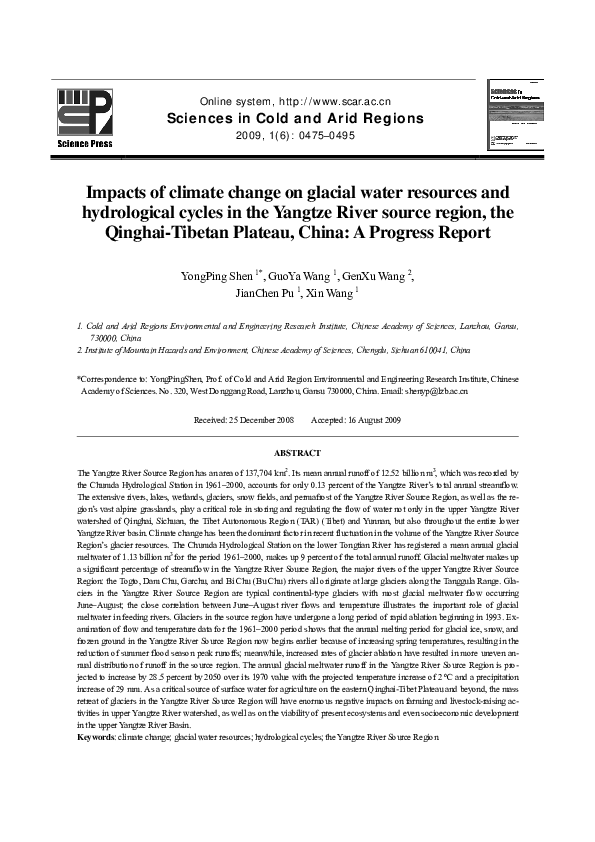 (PDF) Impacts of climate change on glacial water resources and ...