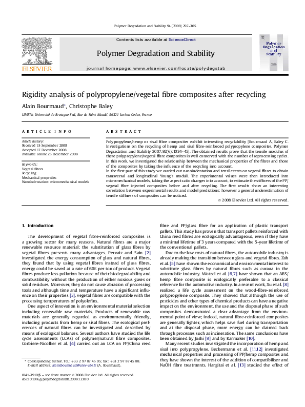 (PDF) Rigidity analysis of polypropylene/vegetal fibre composites after ...