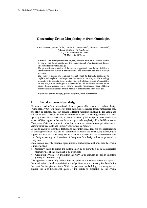 Pdf Generating Urban Morphologies From Ontologies