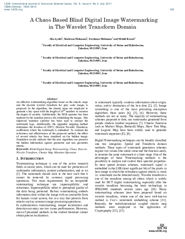 (PDF) A Chaos Based Blind Digital Image Watermarking in The Wavelet ...