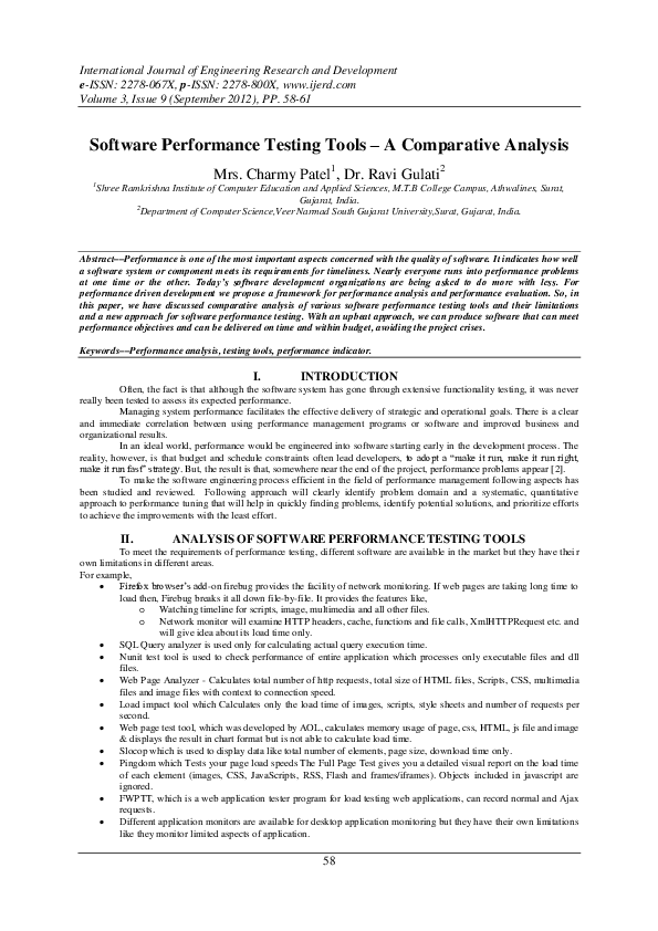 (PDF) Software Performance Testing Tools – A Comparative Analysis