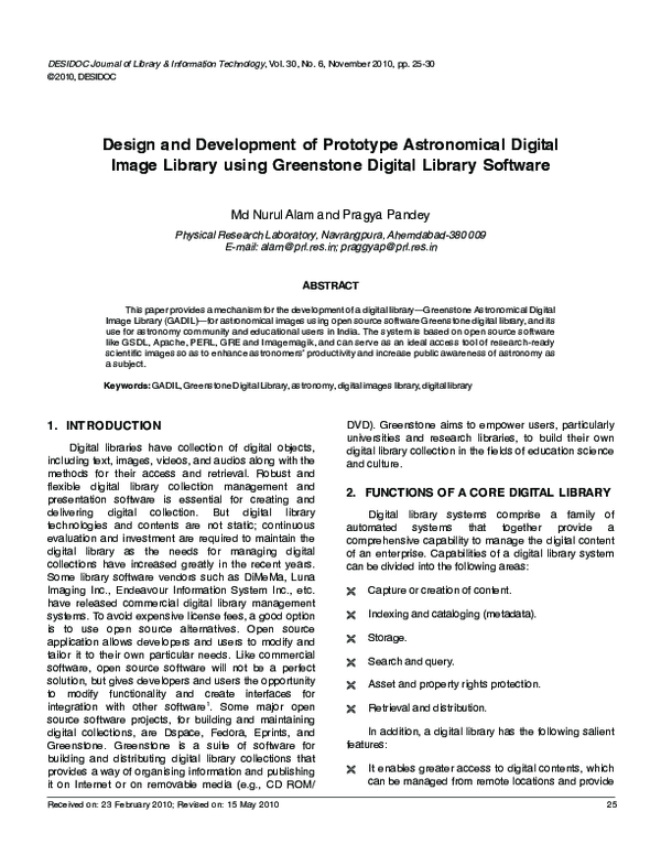 (PDF) Design and Development of Prototype Astronomical Digital Image Library using Greenstone