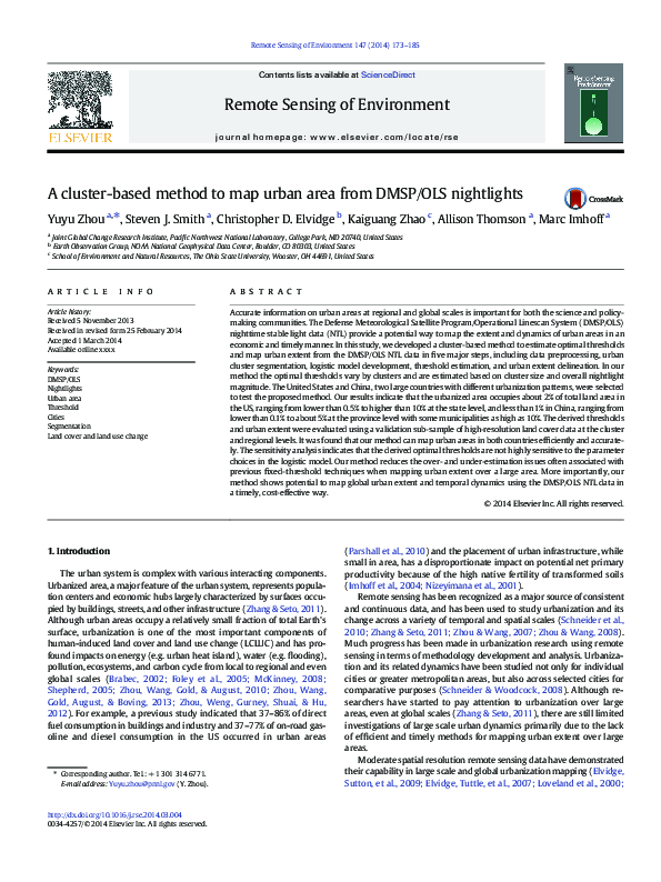 (PDF) A cluster-based method to map urban area from DMSP/OLS nightlights