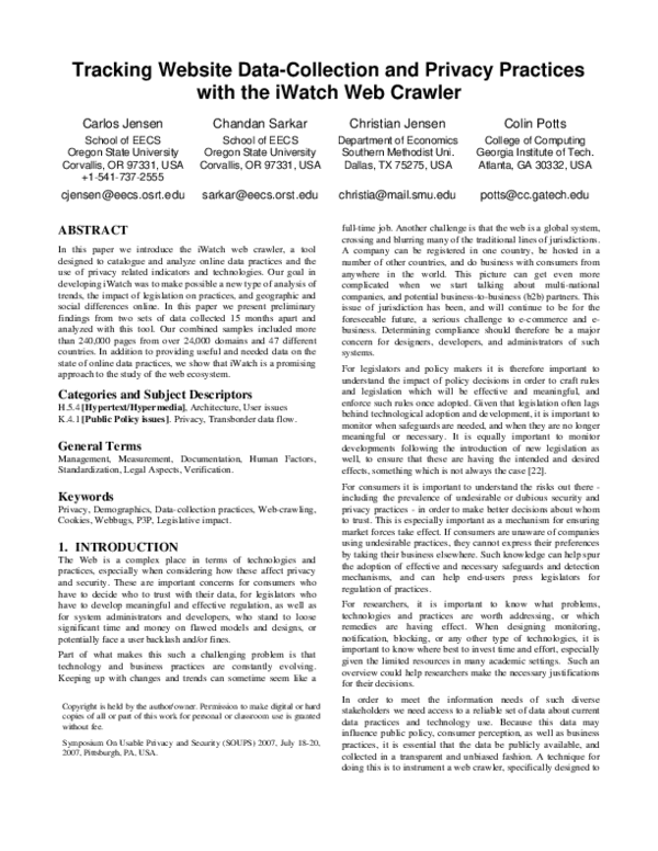 (PDF) Tracking website data-collection and privacy practices with the ...