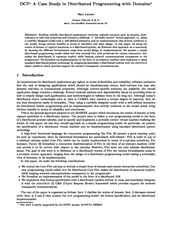 (PDF) DCP: A Case Study in Distributed Programming with Domains