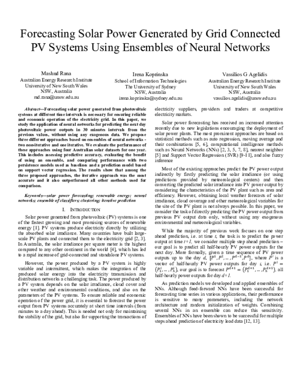 (PDF) Forecasting solar power generated by grid connected PV systems ...