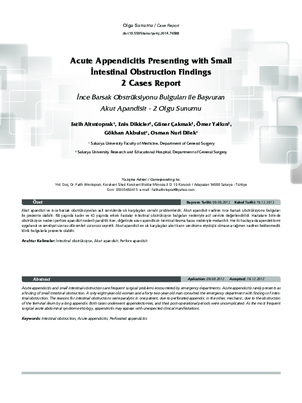 (PDF) Acute appendicitis presenting with small intestinal obstruction ...