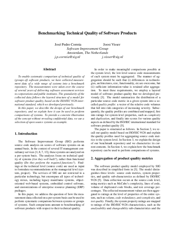 (PDF) Benchmarking technical quality of software products