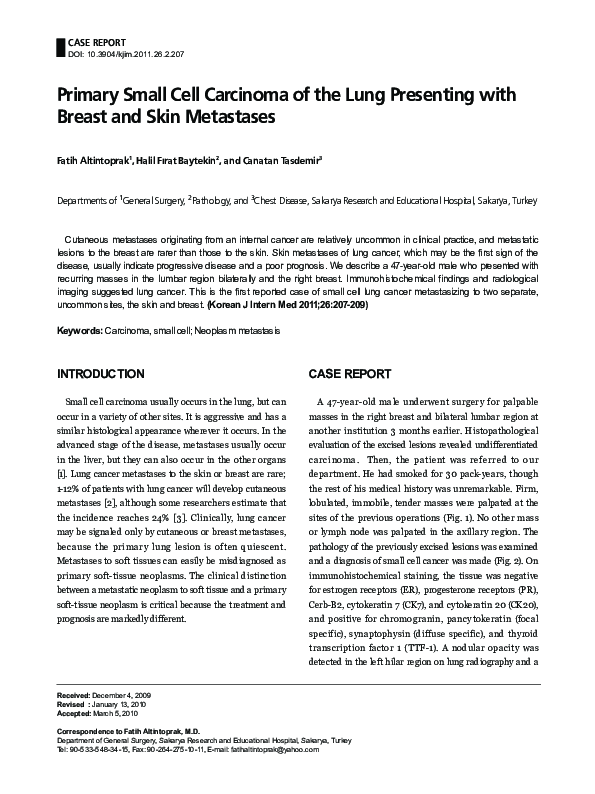 (PDF) Primary Small Cell Carcinoma of the Lung Presenting with Breast ...