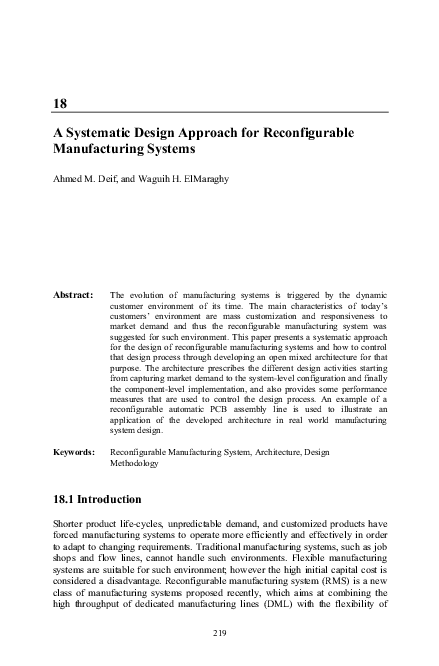 (PDF) A Systematic Design Approach for Reconfigurable Manufacturing Systems