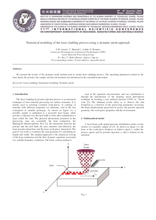 (PDF) Numerical modelling of the laser cladding process using a dynamic ...