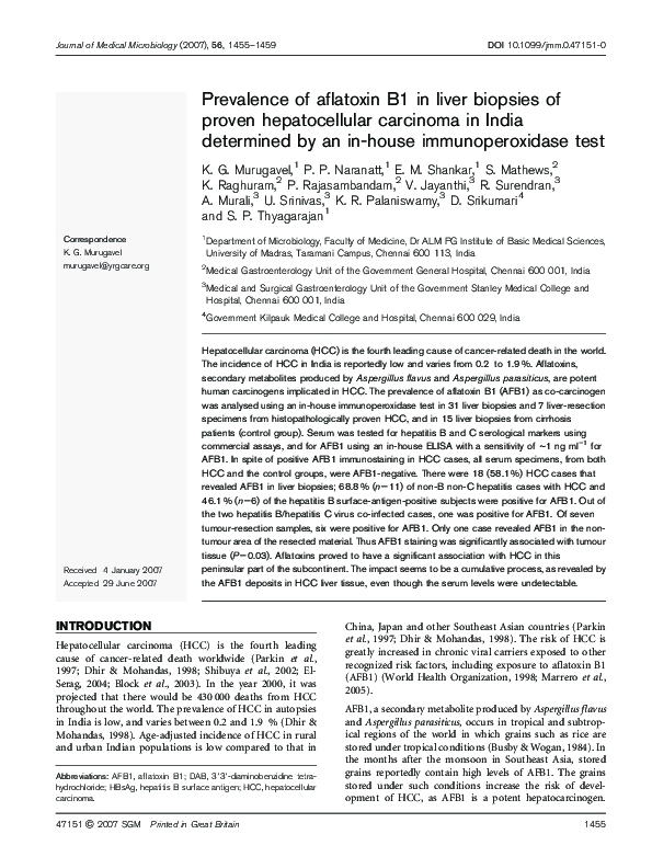 (PDF) Prevalence of aflatoxin B1 in liver biopsies of proven ...