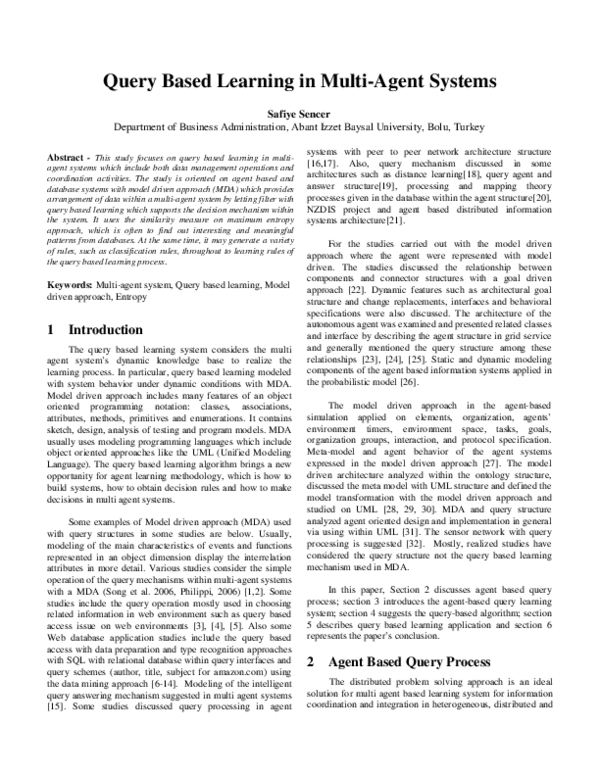 (PDF) Query Based Learning in Multi-Agent Systems