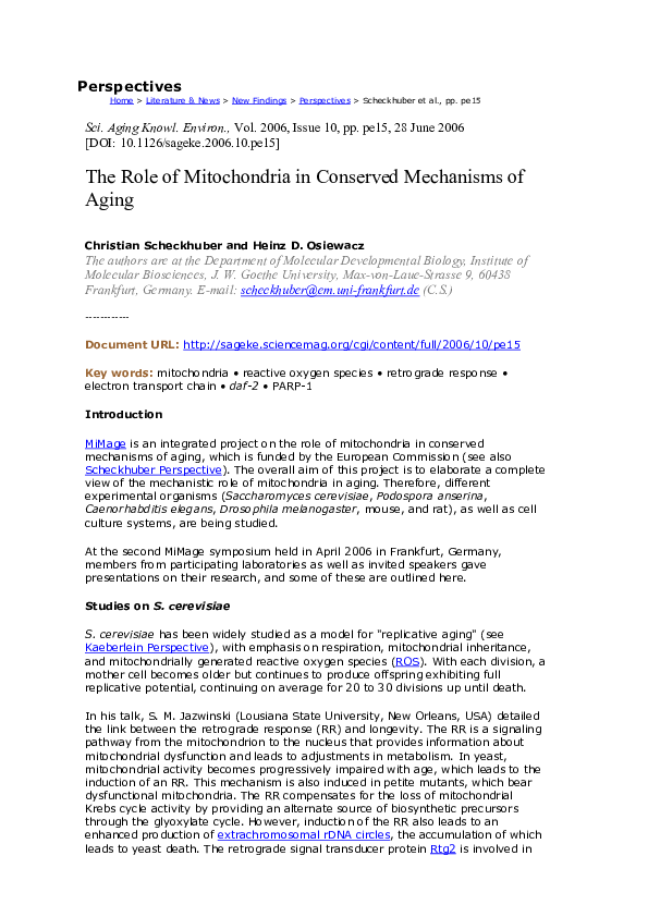 (PDF) The role of mitochondria in conserved mechanisms of aging