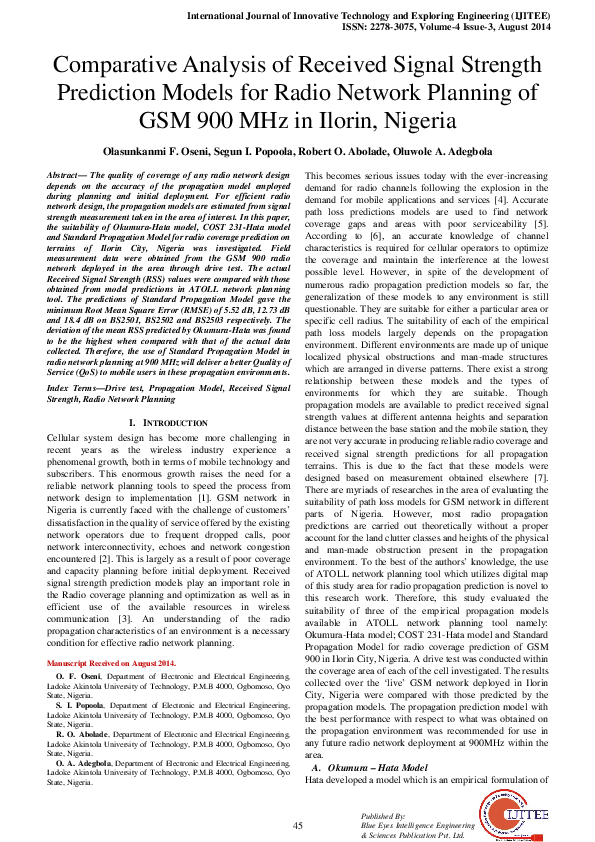 (PDF) Comparative Analysis of Received Signal Strength Prediction ...